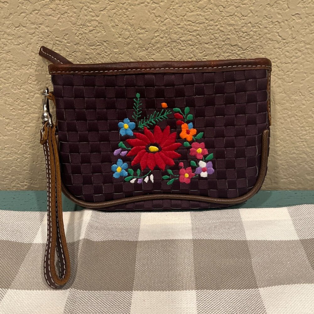 Consuela Purple Woven Leather Floral Wristlet